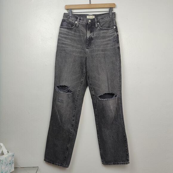 Madewell Baggy Straight‎ Jeans Womens 26 Charcoal Cavell Wash Ripped Edition Y2K - Picture 1 of 10